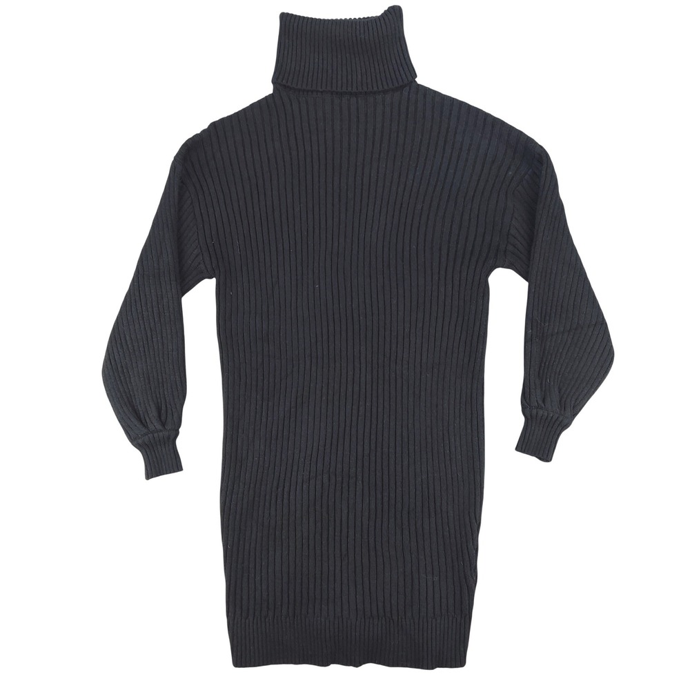 Unbranded Sweater Dress Womens S Black Turtleneck Ribbed Knit Long Sleeve Mini